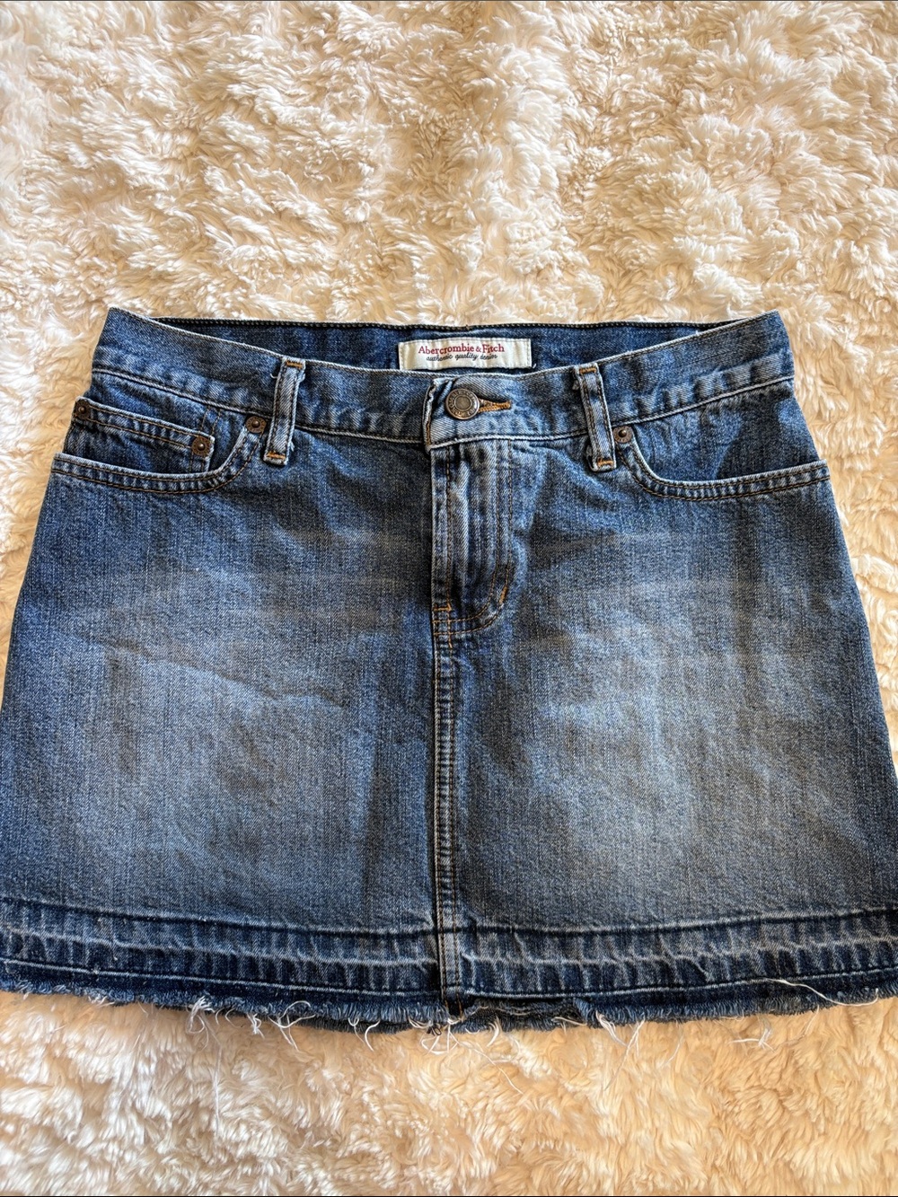Vintage Y2K Abercrombie & Fitch Distressed Medium Blue Denim Mini Skirt